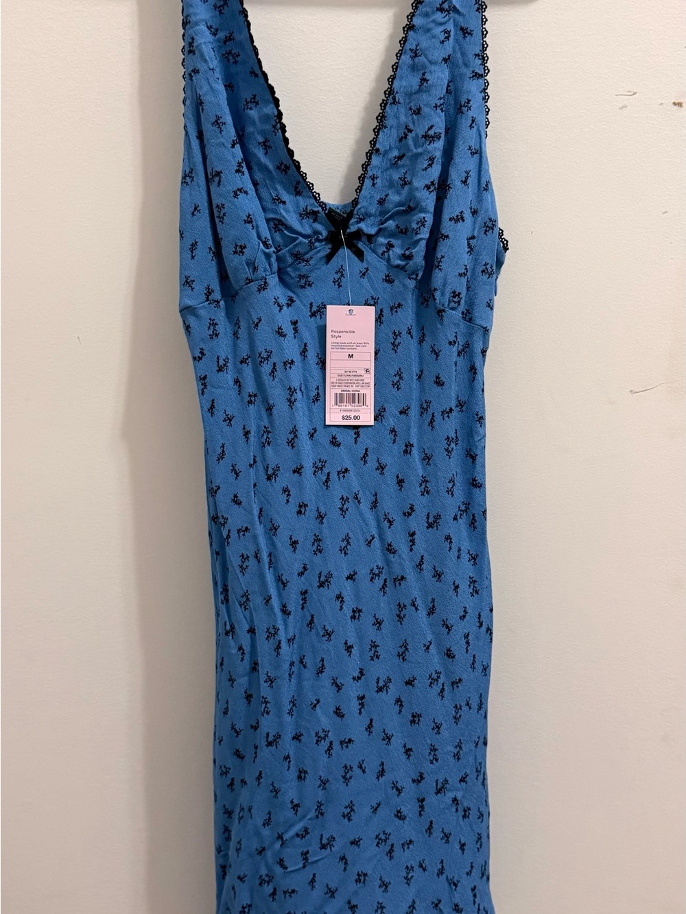 wild fable Blue Slip Dress with Black Floral Print
